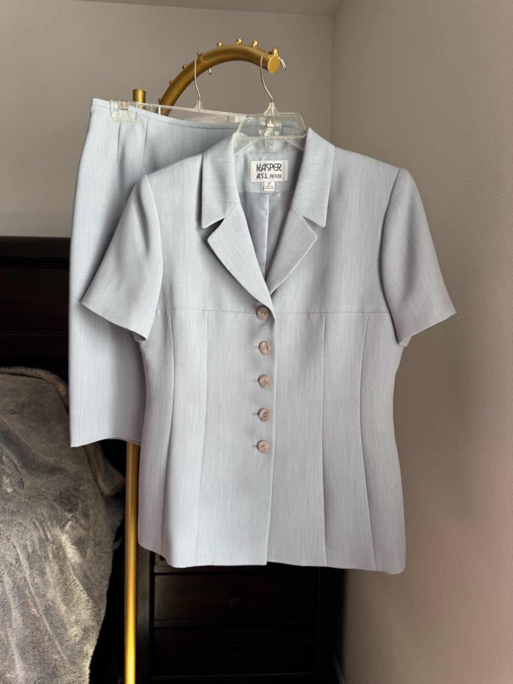 Kasper A.S.L. Petite Light Blue Two-Piece Blazer and Skirt Set - 10P
